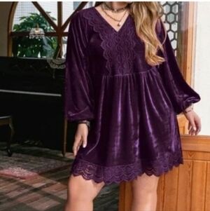 Rusttydustty Purple Velvet Plus Size Dress
